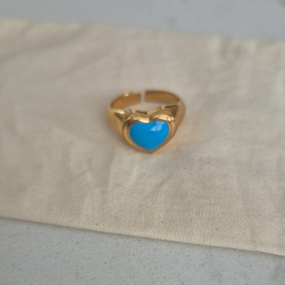 Gold Heart Ring with Blue Stone